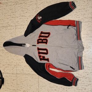 Fubu Spell Out Logo Full Zip Hoodie Vintage Y2K Grey, Black And Red